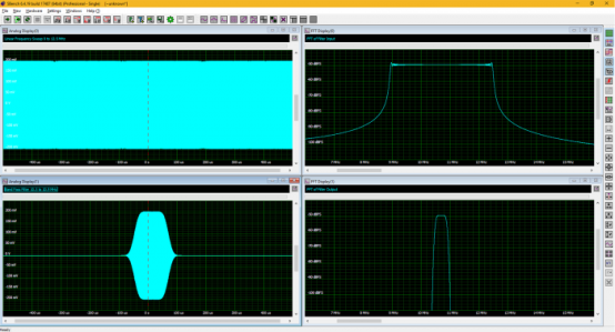 oscilloscope screenshot of frequency response of an IF channel